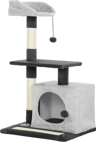 AllMyPets Albero Tiragraffi per Gatti Alto 85 cm con Casetta Lettino Pali e Tappetino Tiragraffi colore Grigio - W678LG