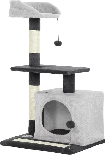 AllMyPets Albero Tiragraffi per Gatti Alto 85 cm con Casetta Lettino Pali e Tappetino Tiragraffi colore Grigio - W678LG