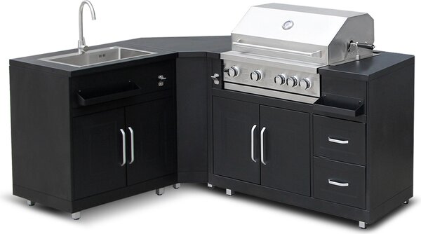 Cucina da esterno in metallo con 3 moduli lavello e barbecue - Oviala Memphis