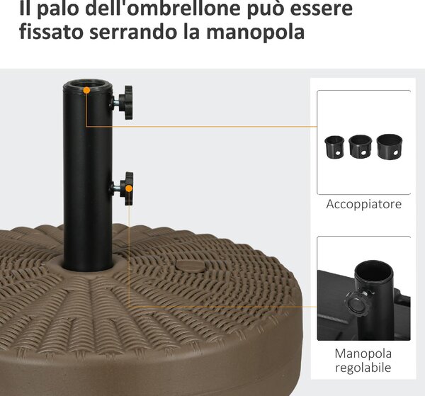 VivaGarden Base per Ombrellone con 2 Manopole Incorporate in HDPE e Acciaio 51x36 cm colore Marrone/Nero