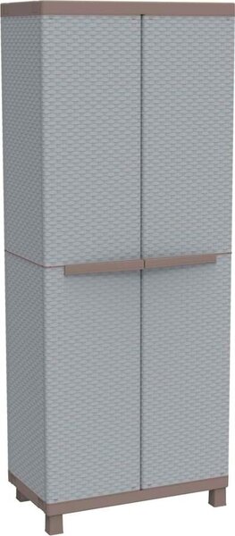 TERRY Armadio da Esterno Portascope in Resina Antipioggia 2 Ante 3 Ripiani Dimensioni 68x39x170 cm colore Grigio/Tortora