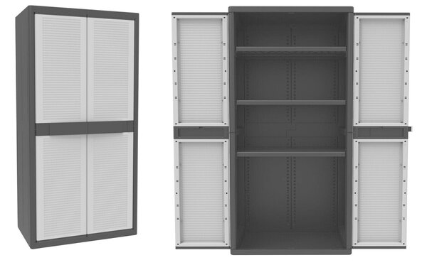 TERRY Armadio da Esterno / Balcone in Plastica Antipioggia 2 Ante 3 Ripiani Dimensioni 89,7x53,7xh180 cm colore Grigio - JUMBO