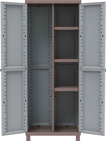 TERRY Armadio da Esterno Portascope in Resina Antipioggia 2 Ante 3 Ripiani Dimensioni 68x39x170 cm colore Grigio/Tortora