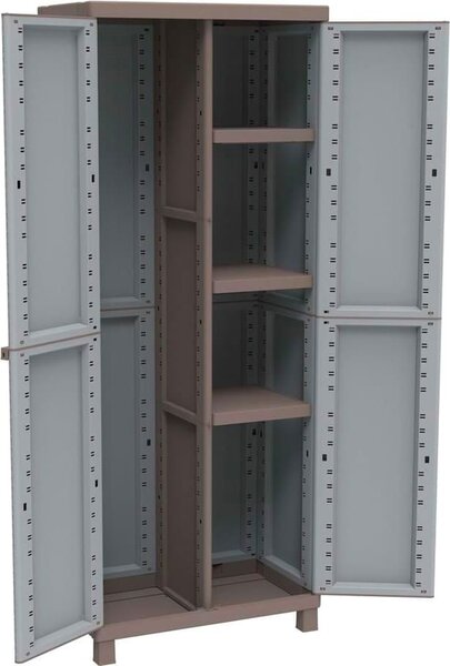 TERRY Armadio da Esterno Portascope in Resina Antipioggia 2 Ante 3 Ripiani Dimensioni 68x39x170 cm colore Grigio/Tortora