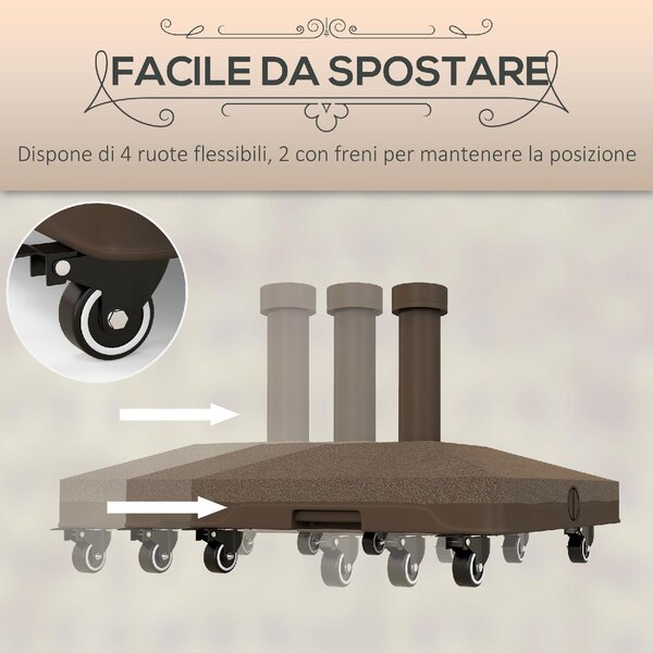 VivaGarden Base per Ombrellone con Ruote Riempibile fino a 20 kg per Pali da 22-38 mm 45x45x39 cm colore Marrone