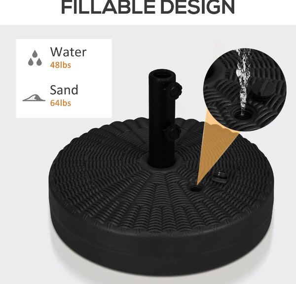 VivaGarden Base per Ombrellone da Giardino 3 m con Maniglie Incorporate in HDPE e Acciaio 51x36 cm colore Nero