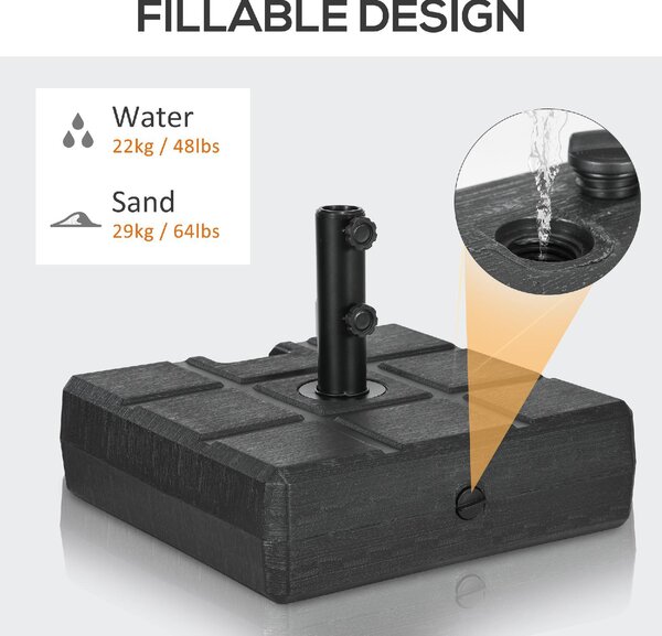 VivaGarden Base per Ombrellone da Giardino 3.5 m con Maniglie in HDPE e Acciaio 49x49x36.5 cm colore Nero