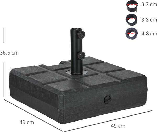 VivaGarden Base per Ombrellone da Giardino 3.5 m con Maniglie in HDPE e Acciaio 49x49x36.5 cm colore Nero