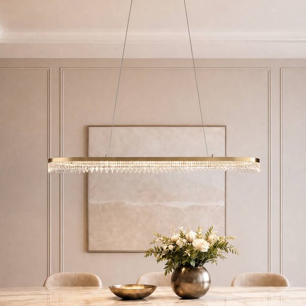 Lampada LED a sospensione Preciosa, oro, metallo, lunghezza 120 cm Preciosa Milagro Lighting, Ottone / Oro, Soggiorno / Sala da pranzo, Metallo, Moderno