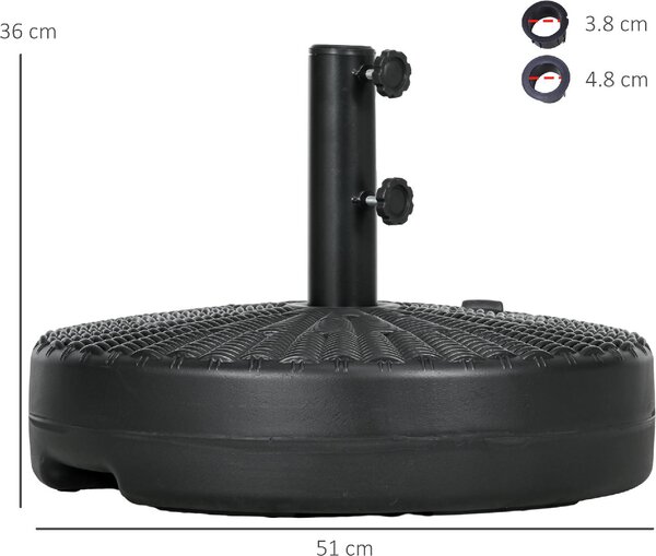 VivaGarden Base per Ombrellone da Giardino 3 m con Maniglie Incorporate in HDPE e Acciaio 51x36 cm colore Nero
