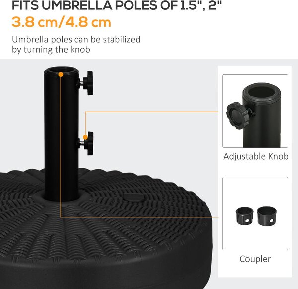 VivaGarden Base per Ombrellone da Giardino 3 m con Maniglie Incorporate in HDPE e Acciaio 51x36 cm colore Nero