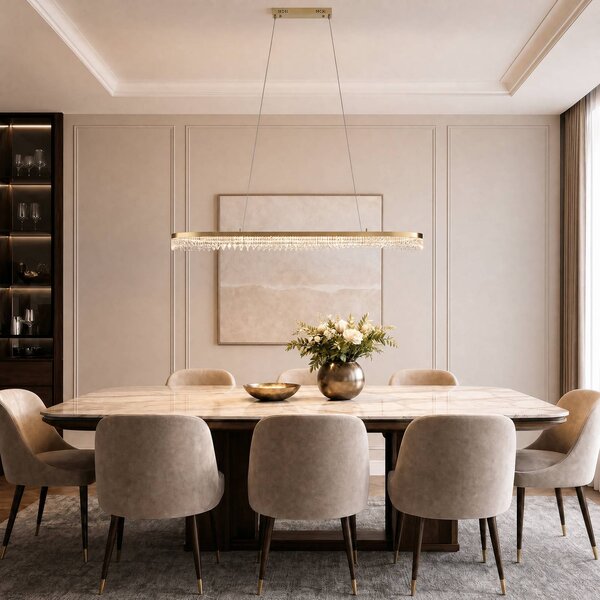 Lampada LED a sospensione Preciosa, oro, metallo, lunghezza 120 cm Preciosa Milagro Lighting, Ottone / Oro, Soggiorno / Sala da pranzo, Metallo, Moderno