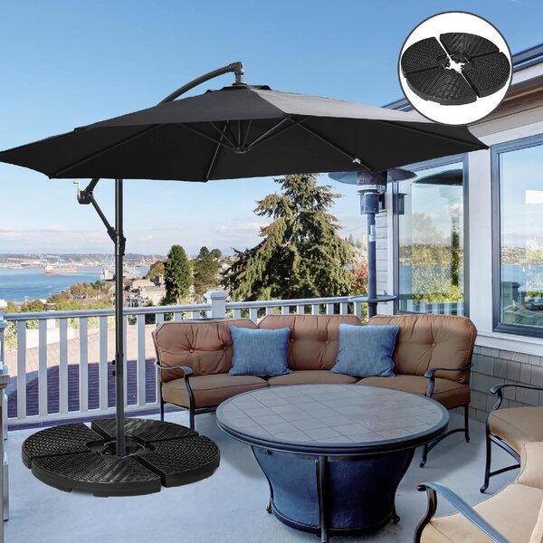 VivaGarden Base per Ombrellone da Giardino a Braccio da 4 Pezzi Riempibili con Acqua e Sabbia 100x8 cm Nero