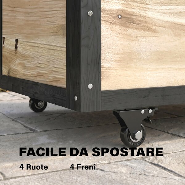 Outsunny Panca Contenitore da 121L con 4 Rotelle e Maniglie in Legno e Acciaio, 100x50x43cm, Colore Legno|Aosom