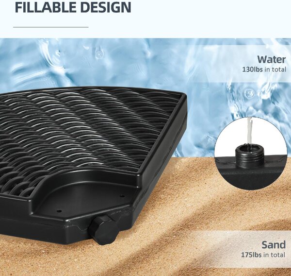 VivaGarden Base per Ombrellone da Giardino a Braccio da 4 Pezzi Riempibili con Acqua e Sabbia 100x8 cm Nero