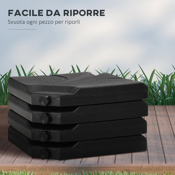 VivaGarden Base per Ombrellone da Giardino 4 Pezzi Riempibili con Acqua e Sabbia max 18kg 103x103x8.3 cm colore Nero