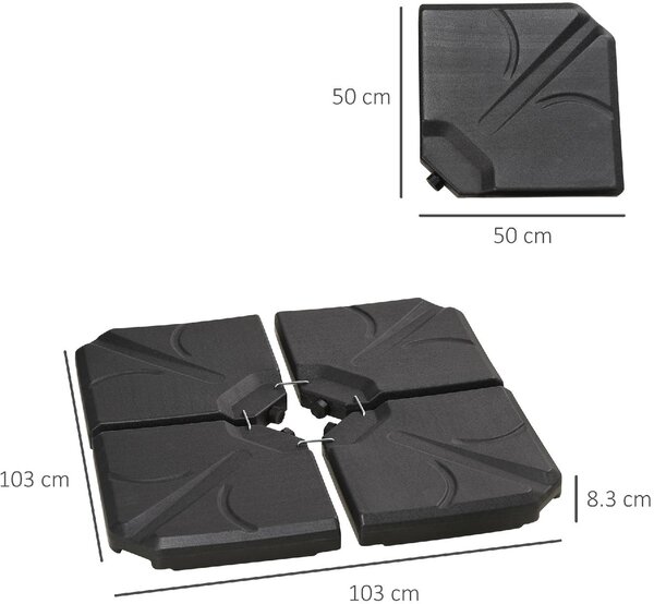 VivaGarden Base per Ombrellone da Giardino 4 Pezzi Riempibili con Acqua e Sabbia max 18kg 103x103x8.3 cm colore Nero