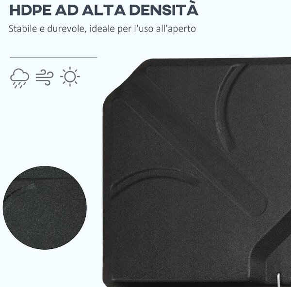VivaGarden Base per Ombrellone da Giardino 4 Pezzi Riempibili con Acqua e Sabbia max 18kg 103x103x8.3 cm colore Nero