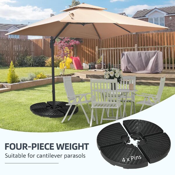 VivaGarden Base per Ombrellone da Giardino a Braccio da 4 Pezzi Riempibili con Acqua e Sabbia 100x8 cm Nero