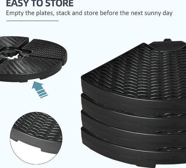 VivaGarden Base per Ombrellone da Giardino a Braccio da 4 Pezzi Riempibili con Acqua e Sabbia 100x8 cm Nero