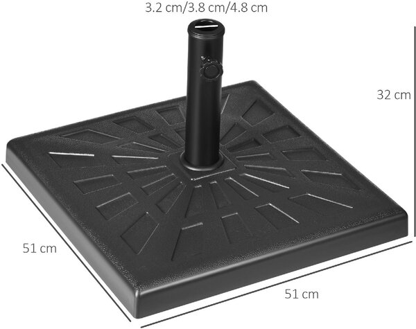 VivaGarden Base per Ombrellone da Giardino in Resina e Acciaio 51x51x32 cm per Pali 32mm 38mm e 48mm colore Nero
