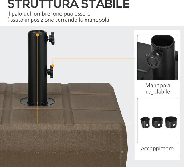 VivaGarden Base per Ombrellone da Giardino Riempibile con Maniglia in HDPE e Acciaio 49x49x36.5 cm colore Marrone