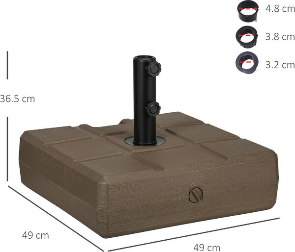 VivaGarden Base per Ombrellone da Giardino Riempibile con Maniglia in HDPE e Acciaio 49x49x36.5 cm colore Marrone