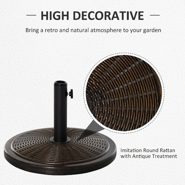 VivaGarden Base per Ombrellone in Cemento e Plastica da 14kg con Effetto Rattan 48x34cm colore Bronzo