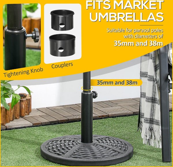 VivaGarden Base per Ombrellone da Giardino Rotonda Effetto Rattan 45cm Peso da 9.5kg Nero