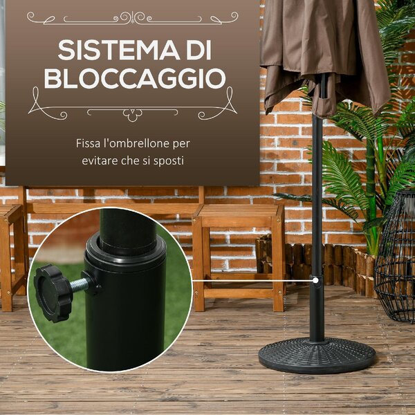 VivaGarden Base per Ombrellone Rotonda Effetto Rattan da 12.5kg Supporto per Pali da 38mm e 48mm 44.5 cm colore Nero