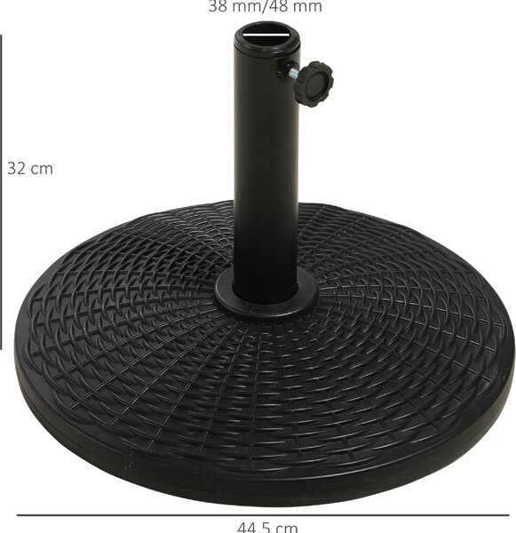 VivaGarden Base per Ombrellone Rotonda Effetto Rattan da 12.5kg Supporto per Pali da 38mm e 48mm 44.5 cm colore Nero