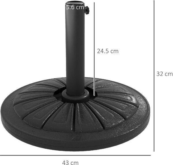 VivaGarden Base per Ombrellone Rotonda 43cm da 13kg in Cemento per Pali da 38mm e 48mm colore Nero