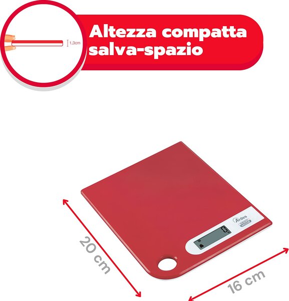 Ardes Bilancia da Cucina Digitale Elettronica Portata Massima 5 Kg colore Rosso - AR1PA1/R