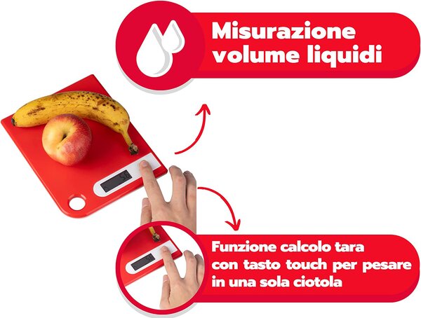 Ardes Bilancia da Cucina Digitale Elettronica Portata Massima 5 Kg colore Rosso - AR1PA1/R
