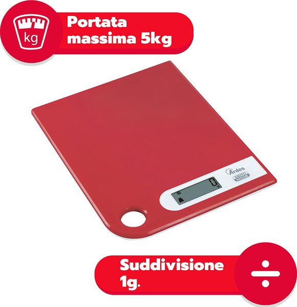 Ardes Bilancia da Cucina Digitale Elettronica Portata Massima 5 Kg colore Rosso - AR1PA1/R