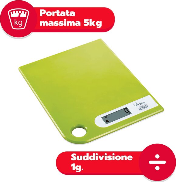Ardes Bilancia da Cucina Digitale Elettronica Portata Massima 5 Kg colore Verde - AR1PA1/V