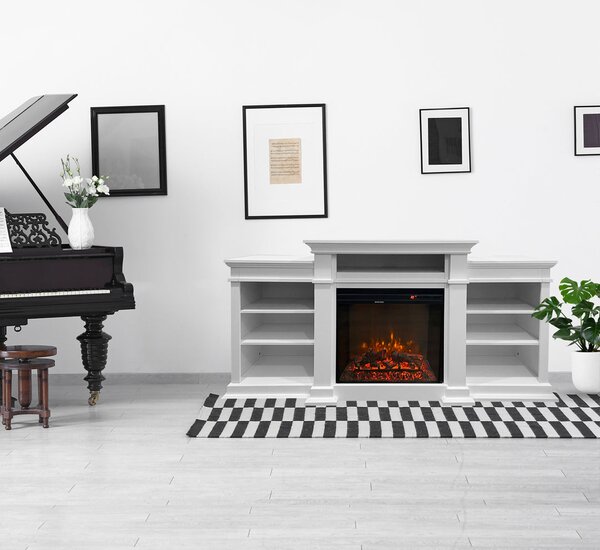 Divina Fire Camino elettrico caminetto da terra Biden in legno Bianco 179x48x85 h - DF91392