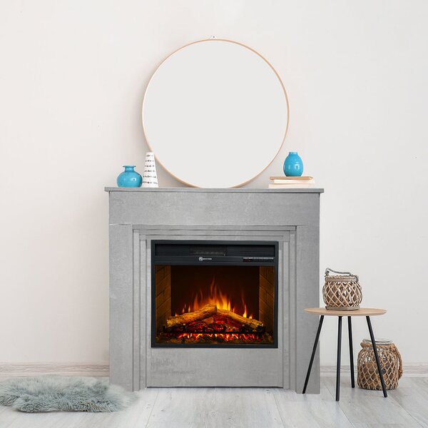 Divina Fire Camino Elettrico Caminetto da Terra BELLINI in Legno effetto Cemento Made in Italy L96xP35xH96 - DF104410