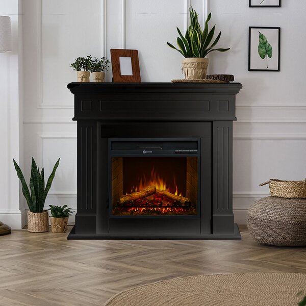 Divina Fire Camino Elettrico Caminetto da Terra CAMBRIDGE in Legno Nero 110x36x100h colore Nero - DF104408
