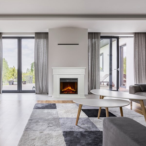 Divina Fire Camino elettrico caminetto da terra Cambridge in legno Bianco 110x25x95 h - DF91386