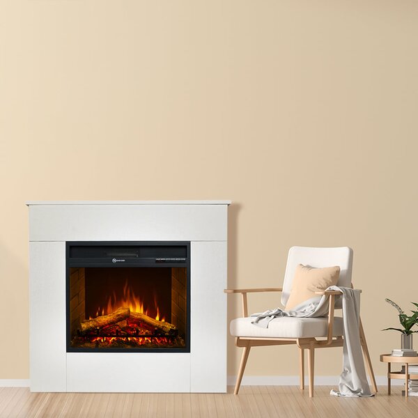 Divina Fire Camino Elettrico Caminetto da Terra in Legno Made in Italy MICHELANGELO 96x36x90h colore Bianco - DF104403