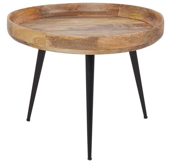 Tavolino da caffè piano in legno di mango chiaro e base in metallo Nero Beliani