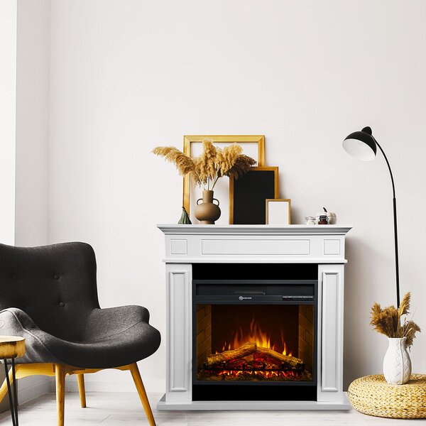 Divina Fire Camino elettrico caminetto da terra Jefferson in legno Bianco 89.5x28x90.5 h - DF91385