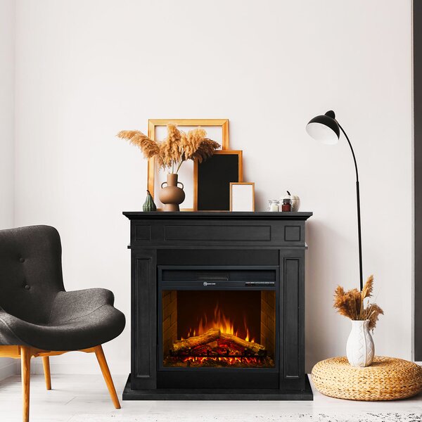 Divina Fire Camino Elettrico Caminetto da Terra JEFFERSON in Legno L 89,5xH90,5xP28 colore Nero - DF104406