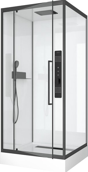 Doccia completa MARWELL Doccia completa bianca Square 90 x 90 x 215 cm - Set completo incl. piatto doccia e rubinetto - Doccia angolare con ingresso frontale