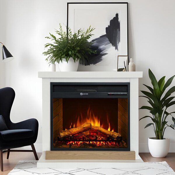 Divina Fire Camino Elettrico Caminetto da Terra STOCCOLMA in Legno L75xP28xH70 cm colore Bianco - DF104404