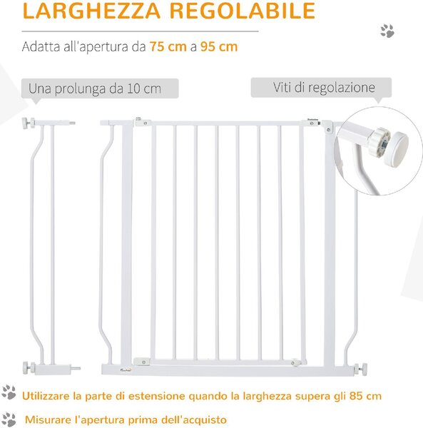 AllMyPets Cancelletto per Cani a Larghezza Regolabile con Doppio Blocco in Acciaio e ABS 76x75-95 cm colore Bianco - 09A475F