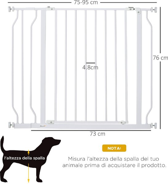 AllMyPets Cancelletto per Cani a Larghezza Regolabile con Doppio Blocco in Acciaio e ABS 76x75-95 cm colore Bianco - 09A475F