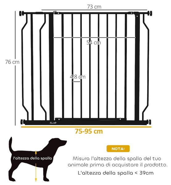 AllMyPets Cancelletto per Cani Estensibile 75-95 cm in Acciaio e ABS 75-95x76 cm colore Nero - R375BK