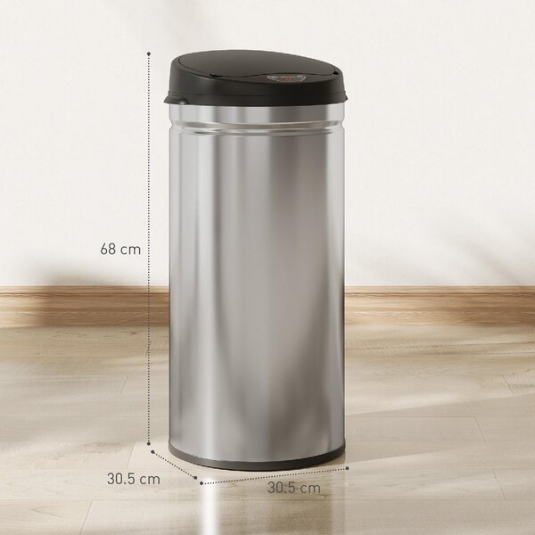 DecHome Cestino Spazzatura da 42L con Sensore di Movimento e Apertura Automatica, 30.5x30.5x68 cm colore Nero/Argento - L4060SR